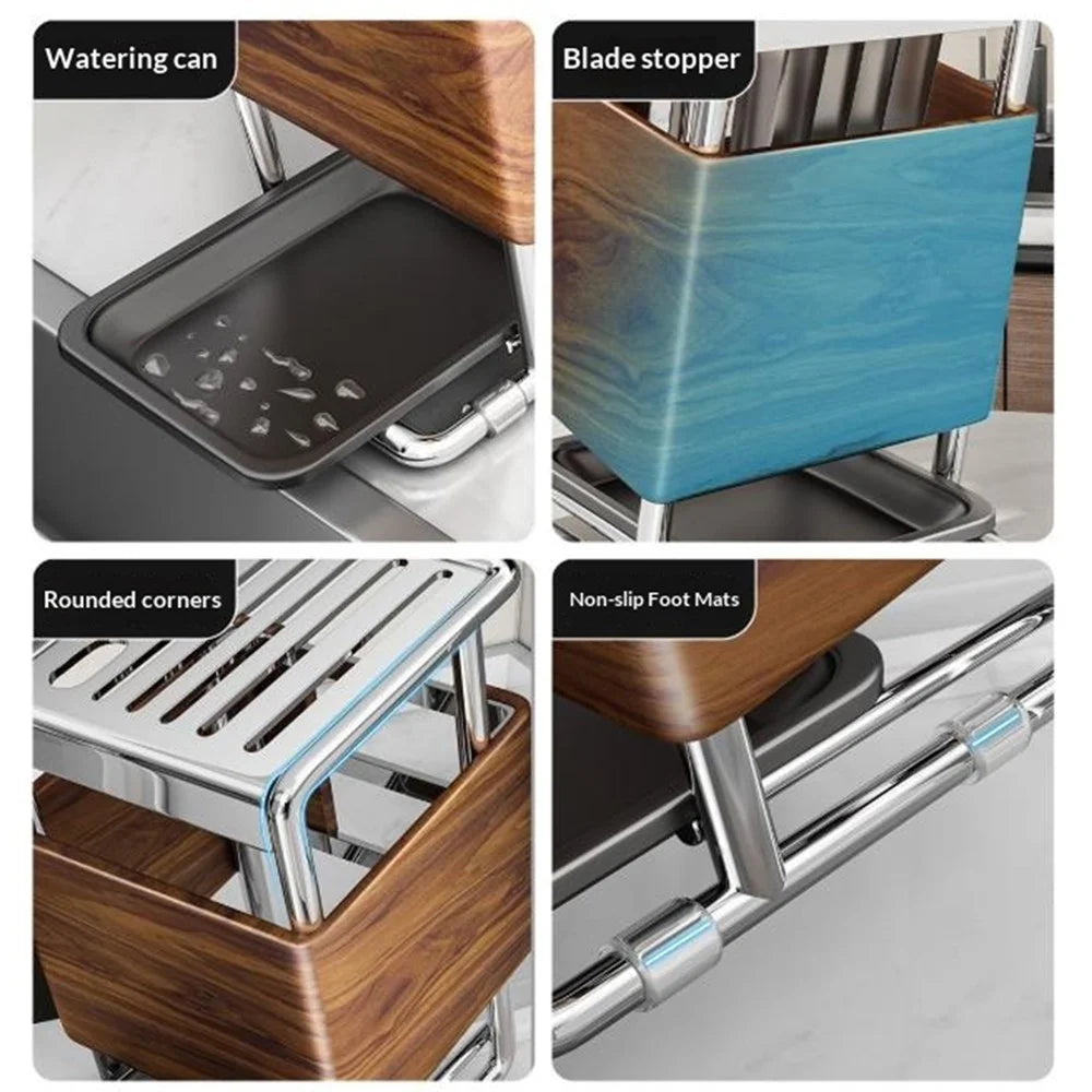 Kitchen Knife Block Holder Multifunctional Cutlery Storage Rack Kitchen Accessories with Drip Tray - 6