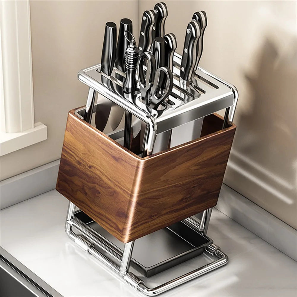 Kitchen Knife Block Holder Multifunctional Cutlery Storage Rack Kitchen Accessories with Drip Tray - 7