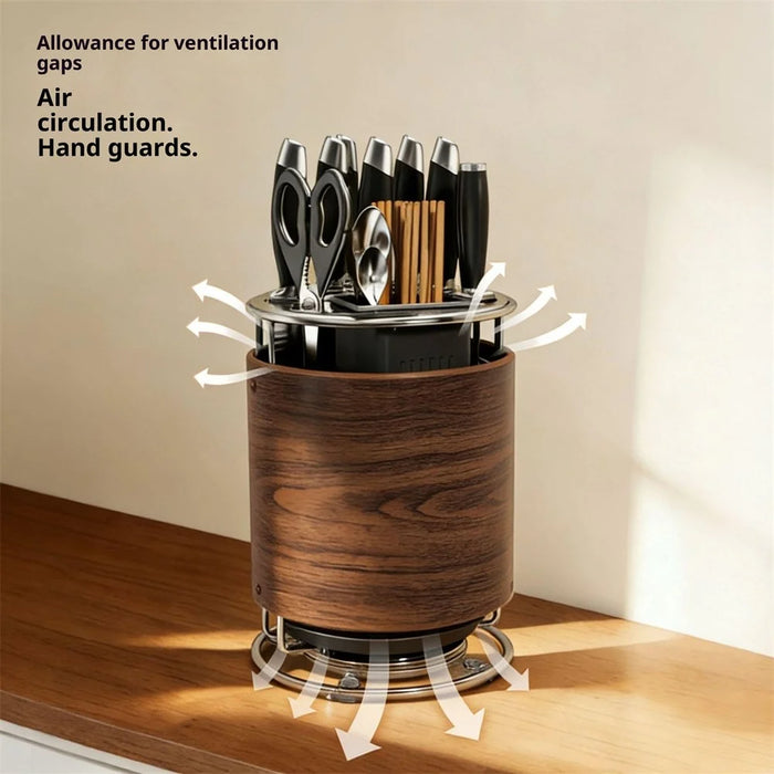 360 Degree Rotating Wood Grain Knife Block Kitchen Utensil Holder 8 Slot Multifunctional Storage Rack with Suction Base - 4