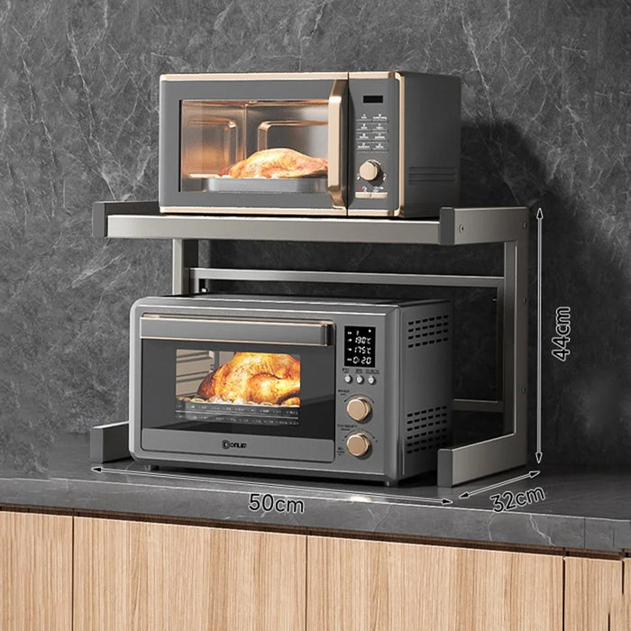 50x32x44cm 2-Tier Kitchen Microwave Oven Rack Stand Carbon Steel Countertop Storage Shelf - 2