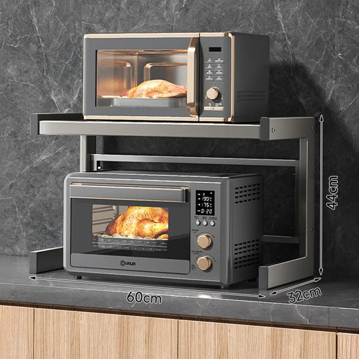 60X32X44cm 2-Tier Kitchen Microwave Oven Rack Stand Carbon Steel Countertop Storage Shelf - 2