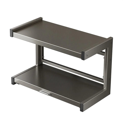 50x32x44cm 2-Tier Kitchen Microwave Oven Rack Stand with Pull-Out Drawer Carbon Steel Countertop Storage Shelf - 1