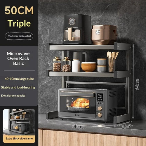 50x32x64cm 3-Tier Kitchen Microwave Oven Rack Stand Carbon Steel Countertop Storage Shelf - 1