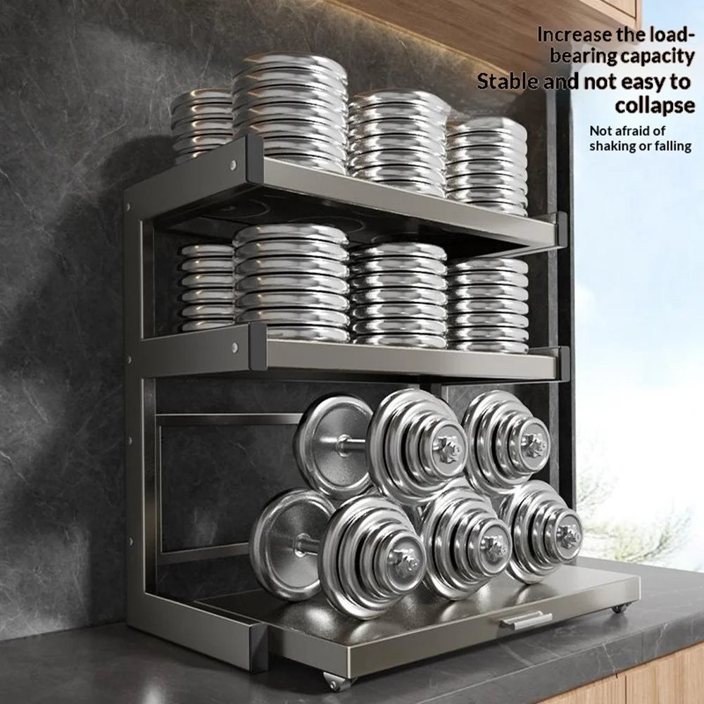 50x32x64cm 3-Tier Kitchen Microwave Oven Rack Stand with Pull-Out Drawer Carbon Steel Countertop Storage Shelf - 5