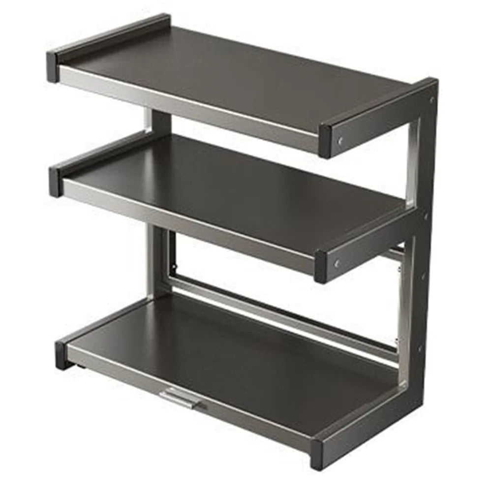 60x32x44cm 3-Tier Kitchen Microwave Oven Rack Stand with Pull-Out Drawer Carbon Steel Countertop Storage Shelf - 1