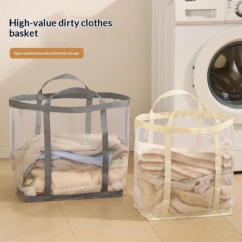 Size L Mesh Laundry Basket Foldable Breathable Dirty Clothes Hamper with Handles for Toys Storage - Grey - 2