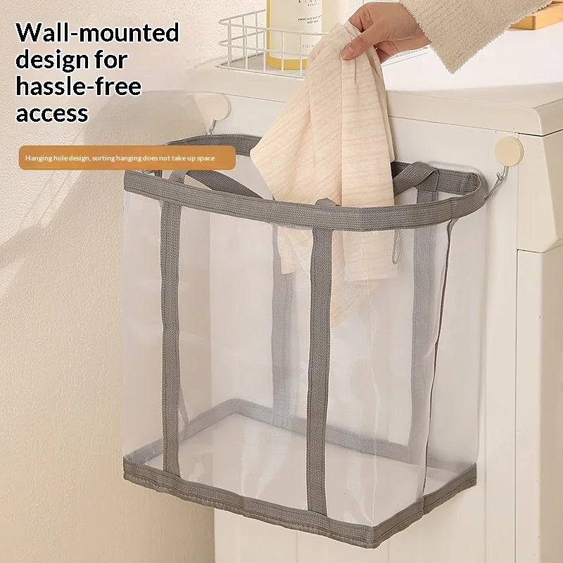 Size L Mesh Laundry Basket Foldable Breathable Dirty Clothes Hamper with Handles for Toys Storage - Grey - 4