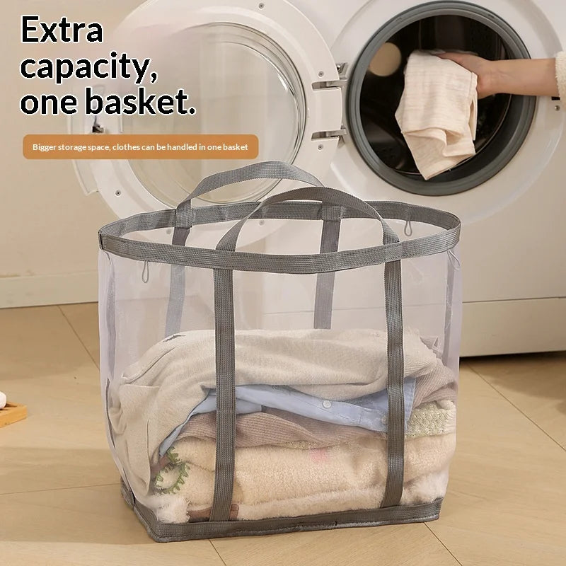 Size L Mesh Laundry Basket Foldable Breathable Dirty Clothes Hamper with Handles for Toys Storage - Grey - 5