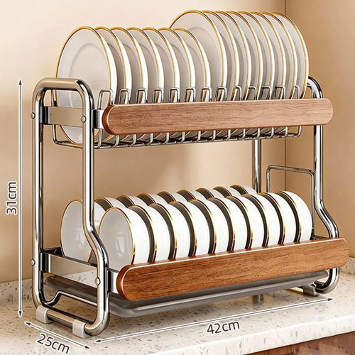 2-Layer Kitchen Dish Rack Stainless Steel Drainer Shelf Countertop Bowl Storage Organizer - 1