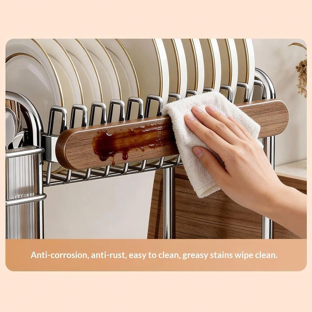2-Layer Kitchen Dish Rack Stainless Steel Drainer Shelf Countertop Bowl Storage Organizer - 5
