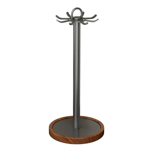 360 Degree Rotating Kitchen Utensil Holder 8 Hooks Swivel Stand Wooden Base Countertop Organizer - Grey - 1