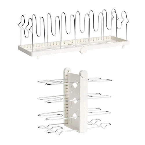 Foldable Utensils Pot Rack Multi-Layer Kitchen Shelf Vertical Flat ABS Stainless Steel Kitchen Organizer for Cabinet Countertop - White - 1