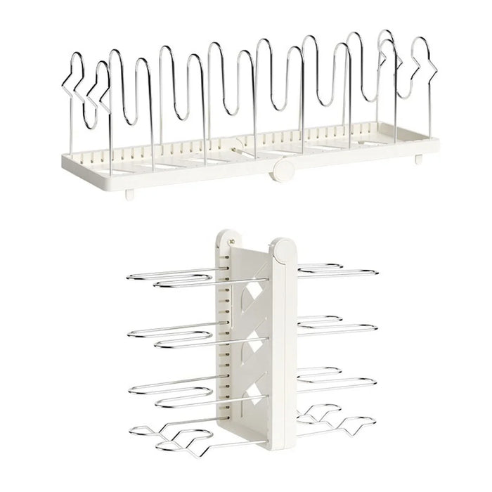 Foldable Utensils Pot Rack Multi-Layer Kitchen Shelf Vertical Flat ABS Stainless Steel Kitchen Organizer for Cabinet Countertop - White - 1
