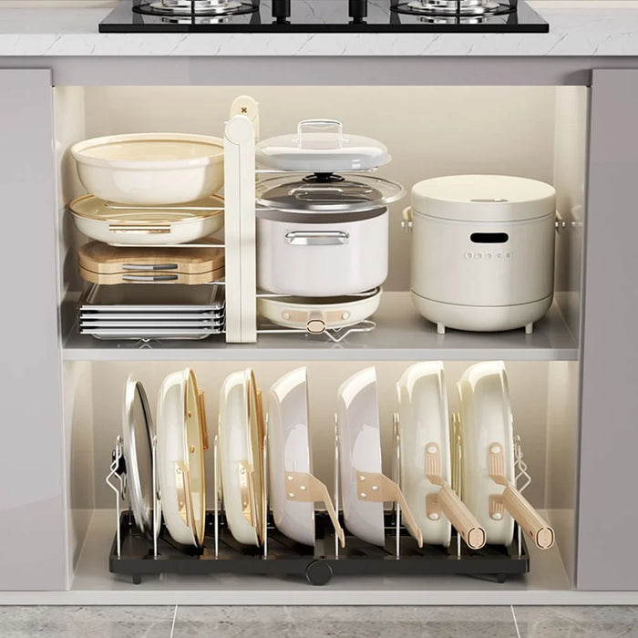Foldable Utensils Pot Rack Multi-Layer Kitchen Shelf Vertical Flat ABS Stainless Steel Kitchen Organizer for Cabinet Countertop - White - 3