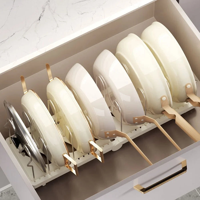Foldable Utensils Pot Rack Multi-Layer Kitchen Shelf Vertical Flat ABS Stainless Steel Kitchen Organizer for Cabinet Countertop - White - 7