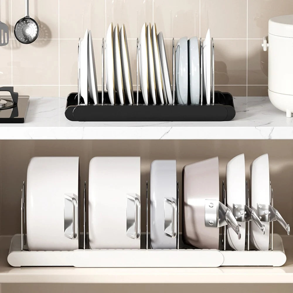 Telescopic Cookware Storage Rack Adjustable Kitchen Organizer Multi-Layer Pot Lid Desktop Holder - White - 5