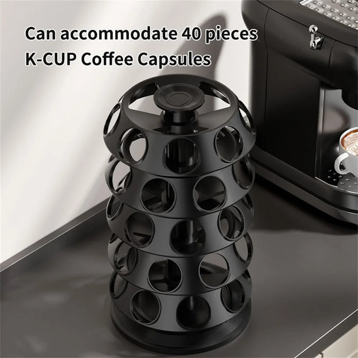 360 Degree Rotating Coffee Capsule Storage Rack for K-Cup 40pcs Capsules Holder Organizer for Kitchen Counter - Black - 6