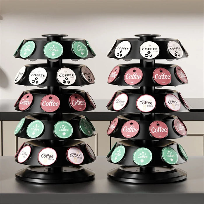 360 Degree Rotating Coffee Capsule Storage Rack for K-Cup 40pcs Capsules Holder Organizer for Kitchen Counter - Black - 7