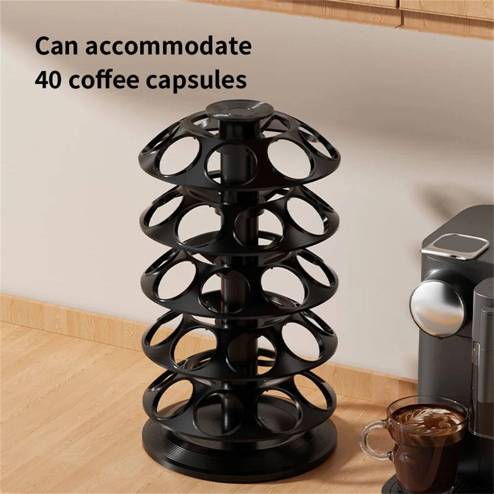 40Pcs Coffee Capsule Rotating Storage Rack for Dolce Gusto 360 Degreee Swivel 5-Tier Holder Organizer - Black - 2