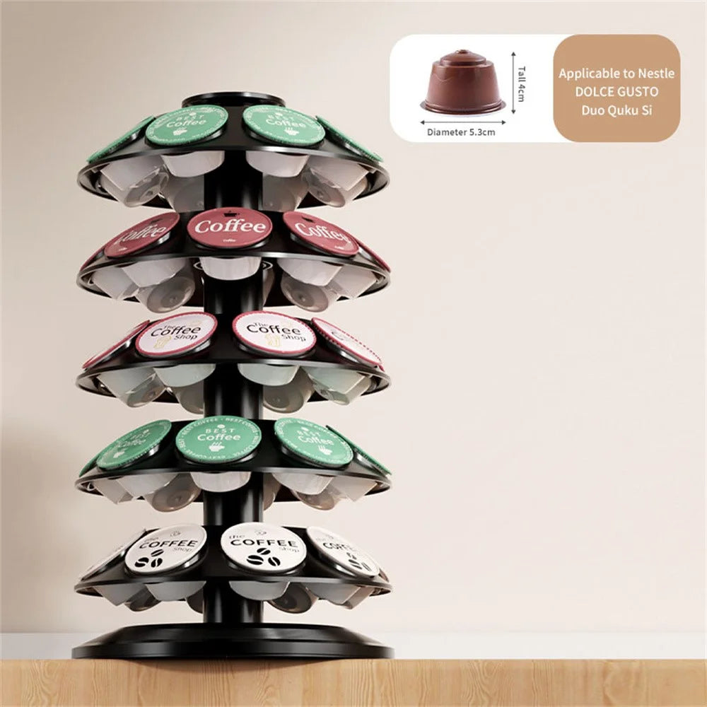 40Pcs Coffee Capsule Rotating Storage Rack for Dolce Gusto 360 Degreee Swivel 5-Tier Holder Organizer - Black - 7