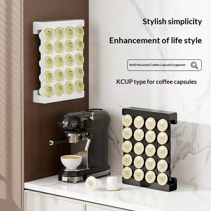 Wall Mounted Coffee Capsule Holder for K-Cup 20 Holes Magnetic No Drill Storage Rack for Kitchen - Black - 3