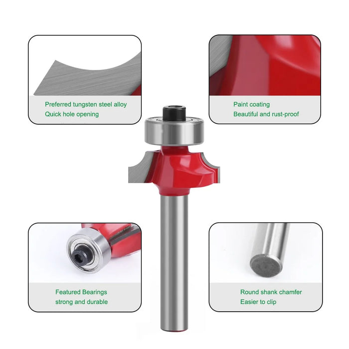 MC01035T9A 1 / 4 x 3 / 4 Inch Wood Trimming Milling Cutter Necking Tool Round Over Bit with Plastic Box - 3