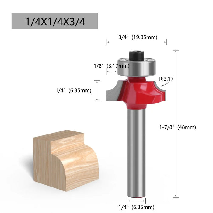 MC01035T9A 1 / 4 x 3 / 4 Inch Wood Trimming Milling Cutter Necking Tool Round Over Bit with Plastic Box - 5