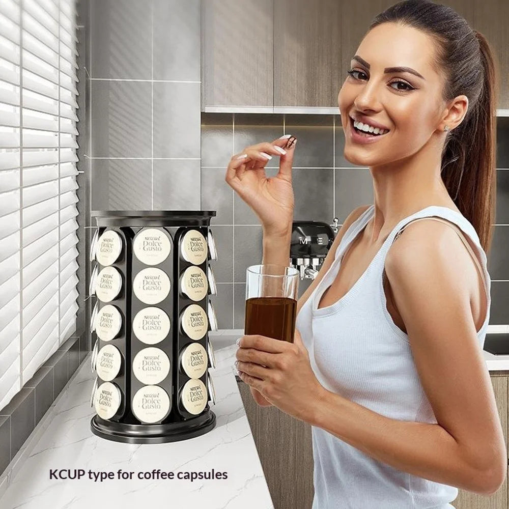 Coffee Capsules Holder for K-Cup 40Pcs Capsules Storage Rack 360 Degreee Rotating Round Stand Organizer - Black - 3