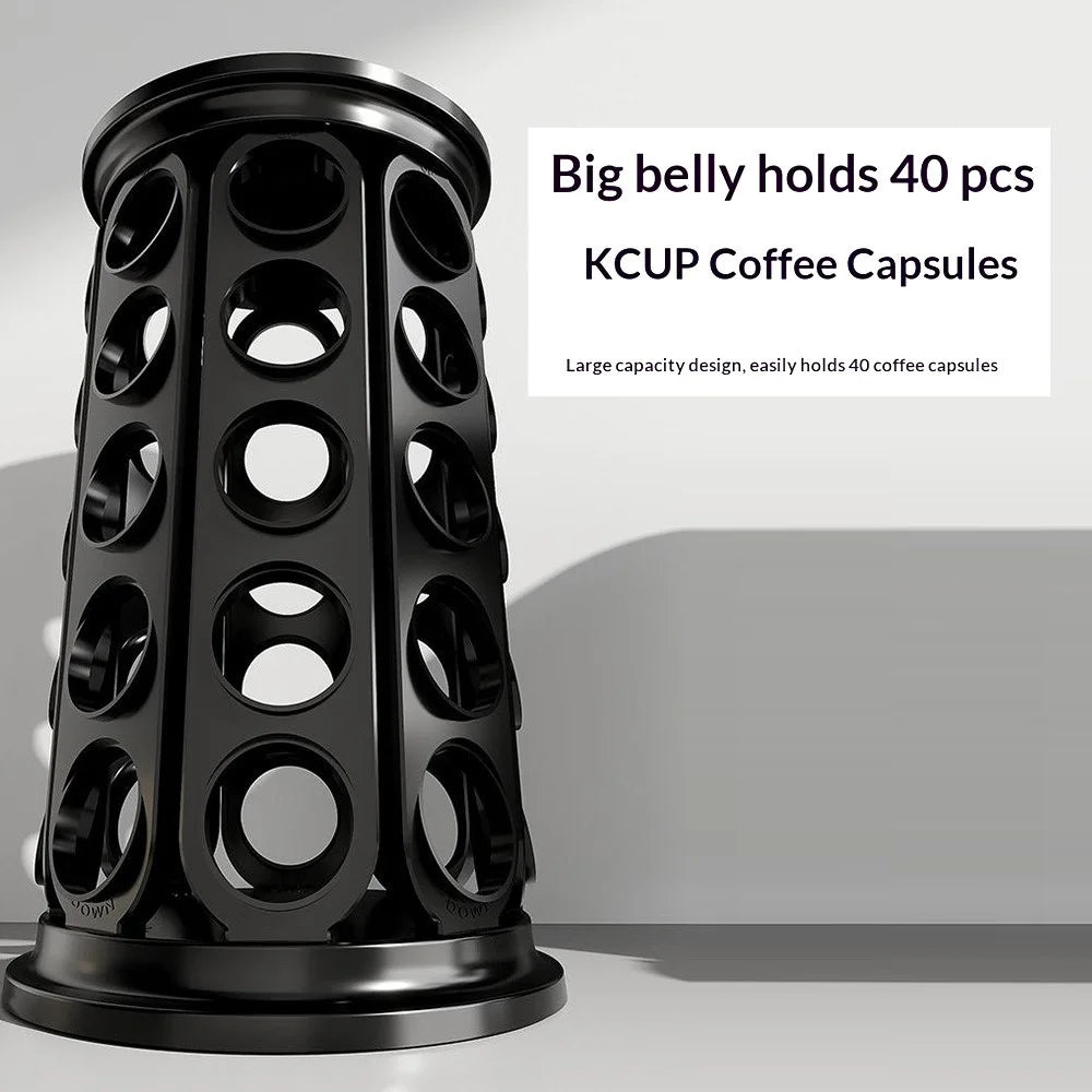 Coffee Capsules Holder for K-Cup 40Pcs Capsules Storage Rack 360 Degreee Rotating Round Stand Organizer - Black - 6