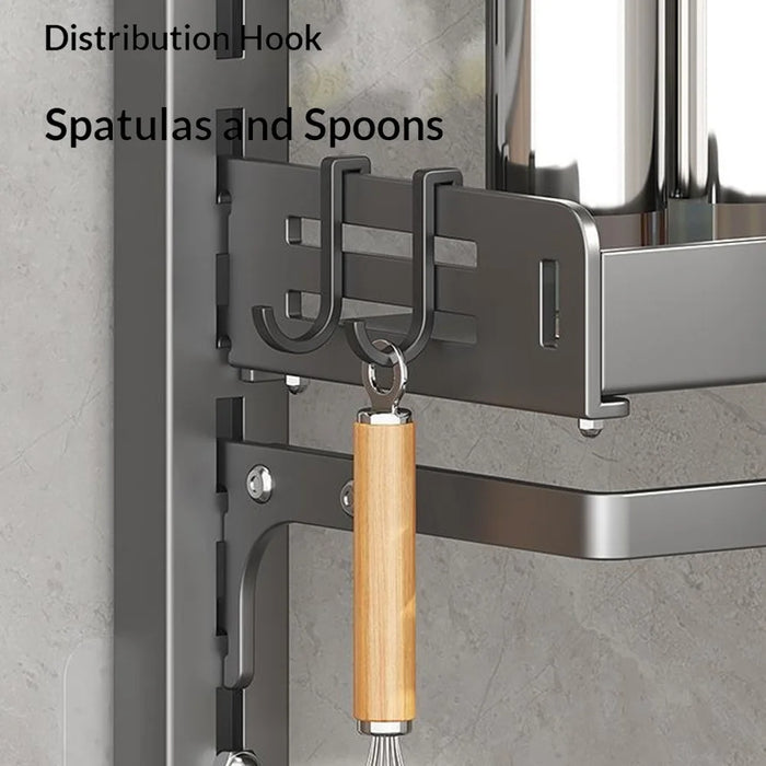 8-Tier Wall Mounted Kitchen Storage Rack with 16Pcs Hooks & 3-Layer Hanging Rod No Drill Adjustable Spice Organizer for Cabinet Door - Grey - 6