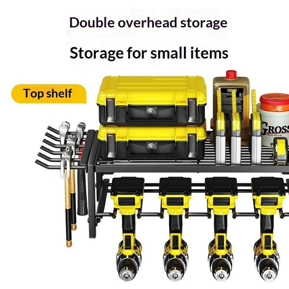 2-Layer Wall Mount Power Tool Storage Rack Garage Workshop Electric Drill Organizer Tool Holder Shelf - 2