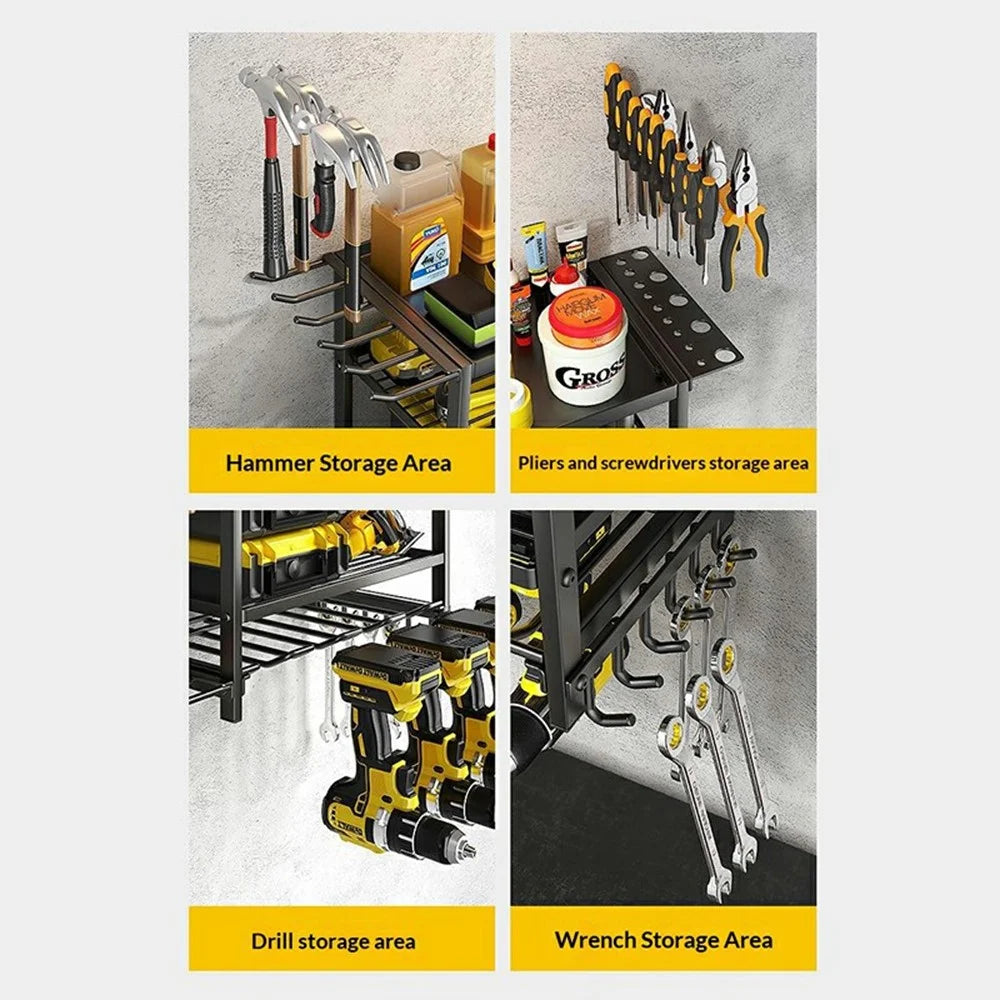 2-Layer Wall Mount Power Tool Storage Rack Garage Workshop Electric Drill Organizer Tool Holder Shelf - 3