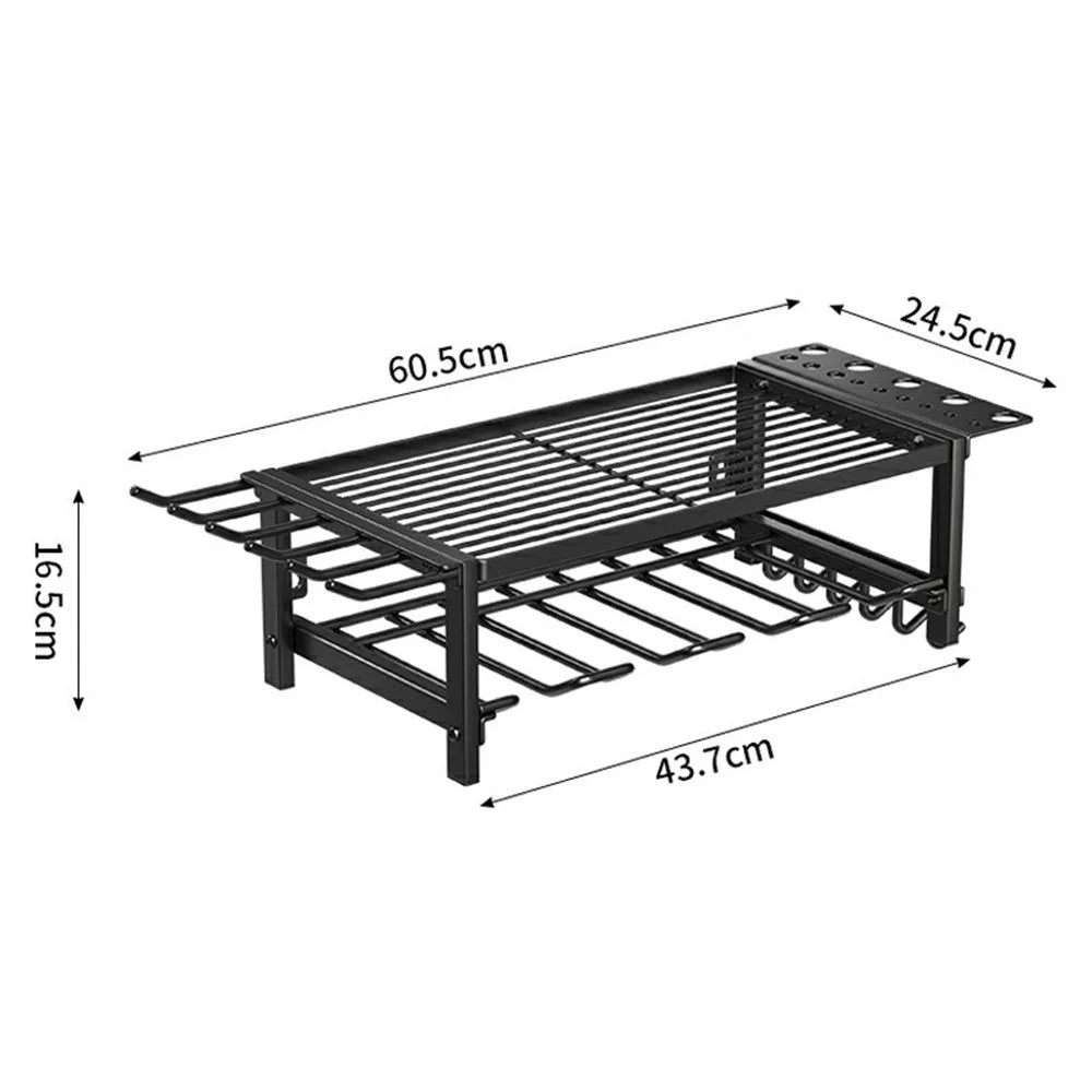 2-Layer Wall Mount Power Tool Storage Rack Garage Workshop Electric Drill Organizer Tool Holder Shelf - 6