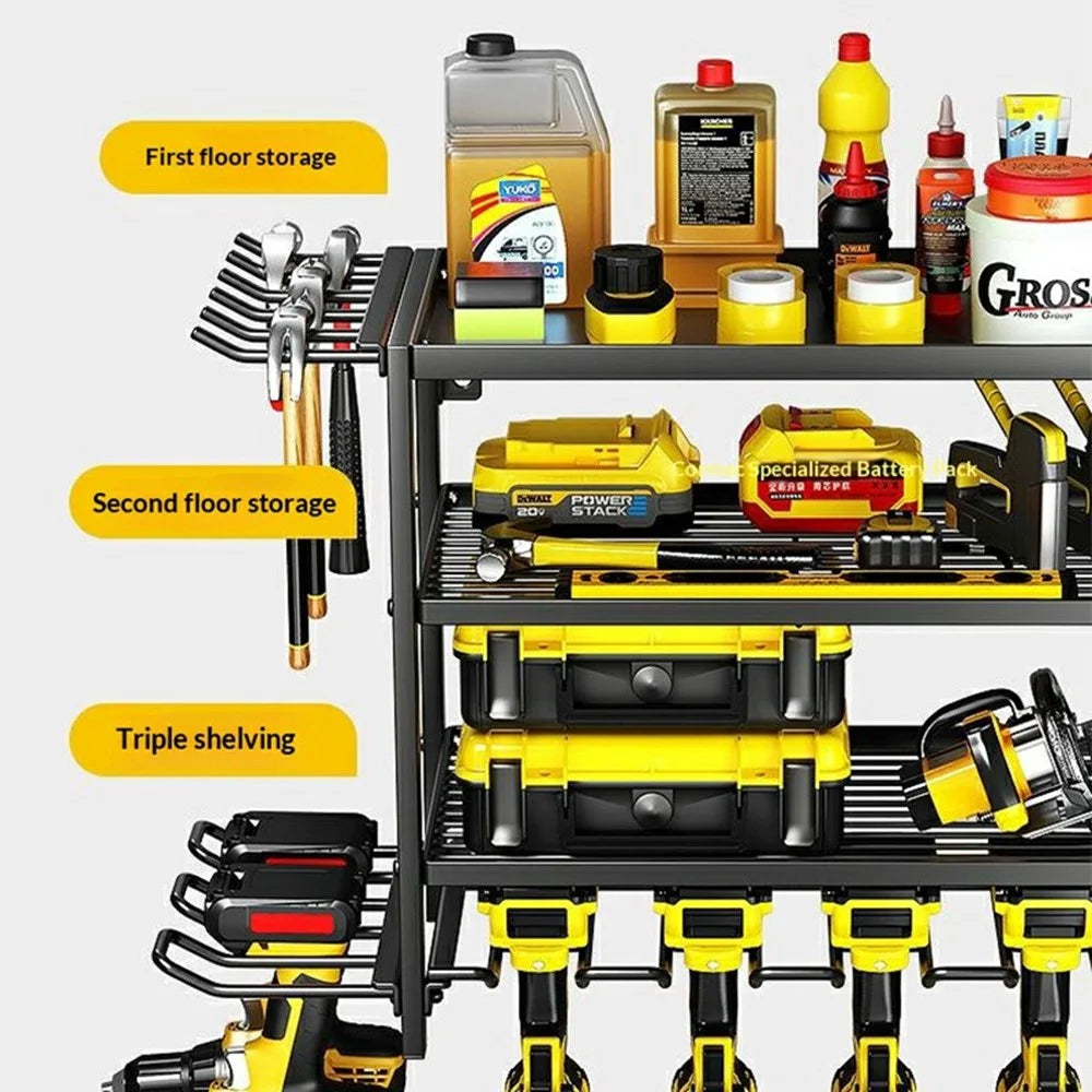 3-Layer Wall Mount Power Tool Storage Rack Garage Workshop Electric Drill Organizer Tool Holder Shelf - 5