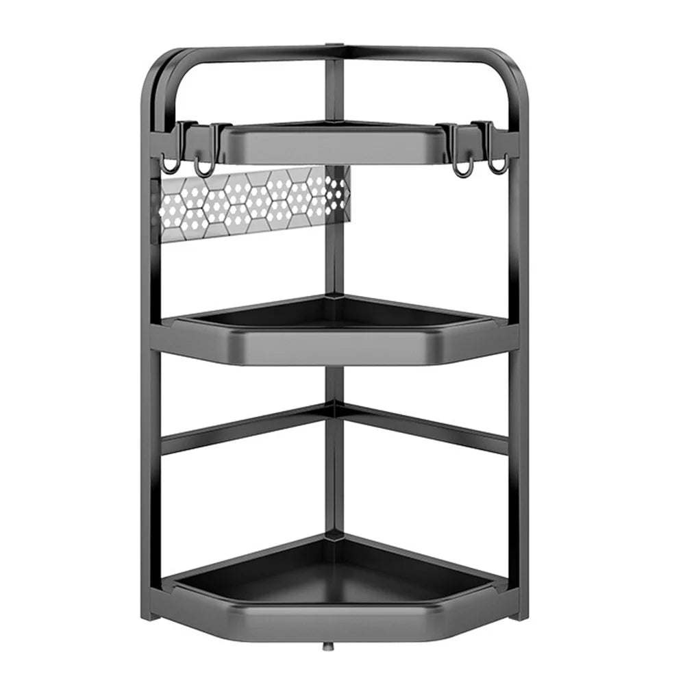3-Tier 35.5x26x66cm Corner Kitchen Shelf with Knife Slots Organizer Triangle Wall Mount No-Drill Spice Storage Rack for Seasoning Bottles - 1