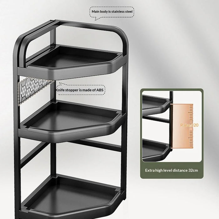 3-Tier 35.5x26x66cm Corner Kitchen Shelf with Knife Slots Organizer Triangle Wall Mount No-Drill Spice Storage Rack for Seasoning Bottles - 2