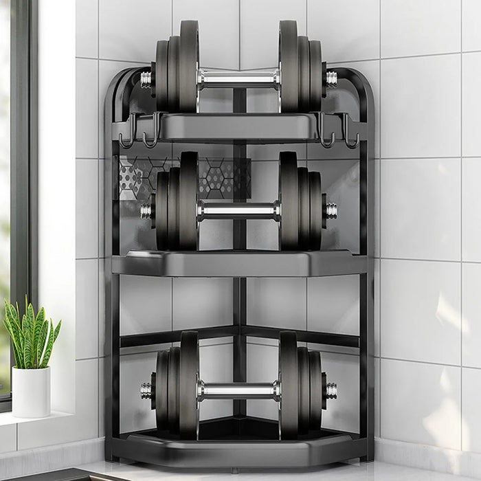 3-Tier 35.5x26x66cm Corner Kitchen Shelf with Knife Slots Organizer Triangle Wall Mount No-Drill Spice Storage Rack for Seasoning Bottles - 3