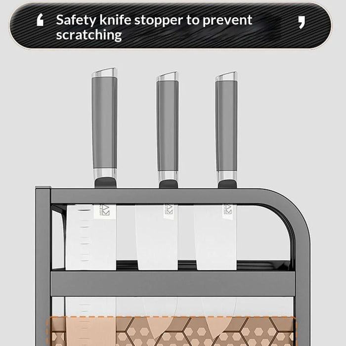 3-Tier 35.5x26x66cm Corner Kitchen Shelf with Knife Slots Organizer Triangle Wall Mount No-Drill Spice Storage Rack for Seasoning Bottles - 6
