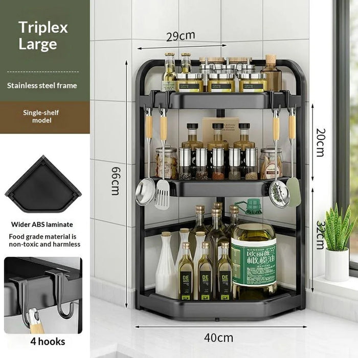 3-Tier 40x29x66cm Corner Kitchen Shelf Organizer Triangle Wall Mount No-Drill Spice Storage Rack for Seasoning Bottles - 3