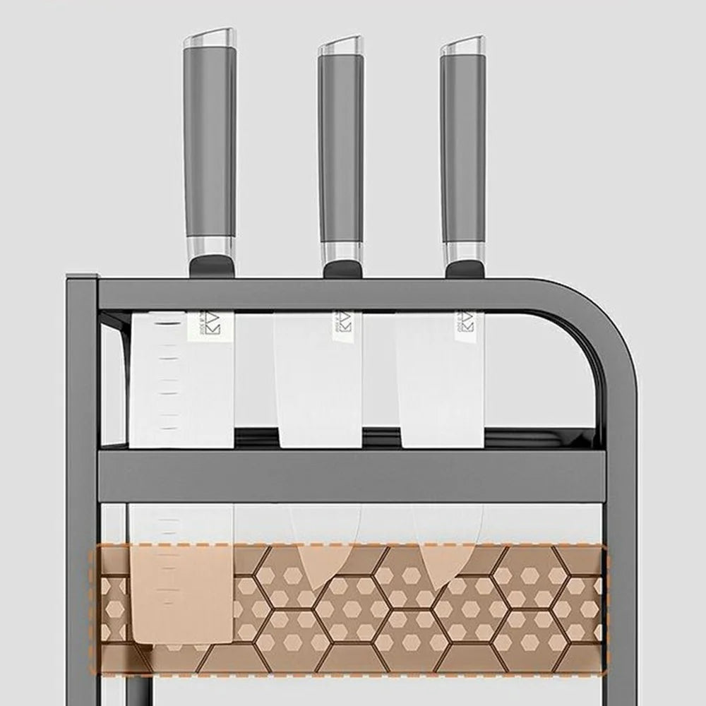 3-Tier 40x29x66cm Corner Kitchen Shelf with Knife Slots Organizer Triangle Wall Mount No-Drill Spice Storage Rack for Seasoning Bottles - 5