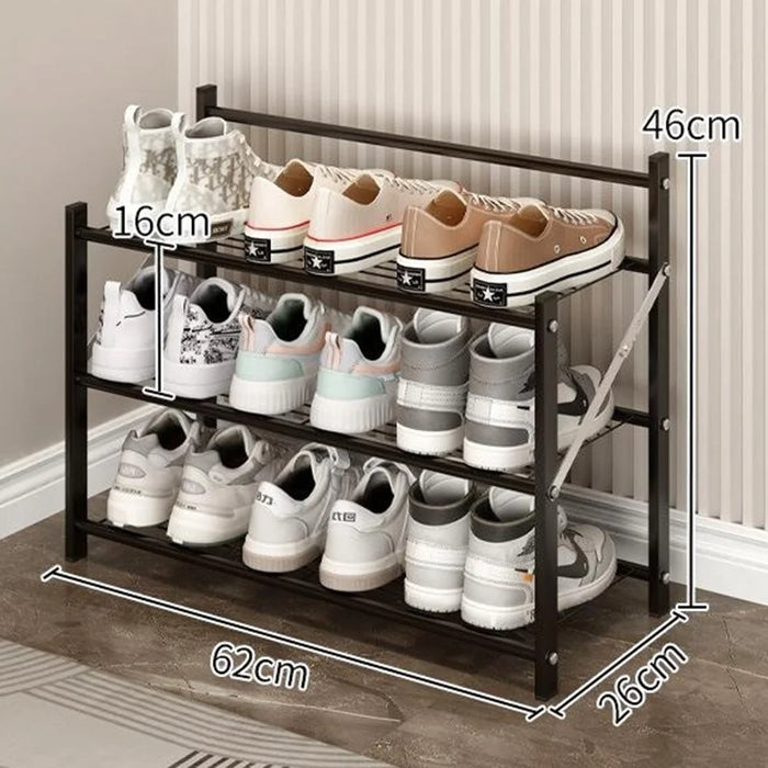 62x26x46cm 3-Tier Foldable Metal Shoe Rack Entryway No Assembly Storage Organizer Shelf - Black - 1