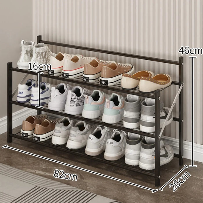 82x26x46cm 3-Tier Foldable Metal Shoe Rack Entryway No Assembly Storage Organizer Shelf - Black - 1