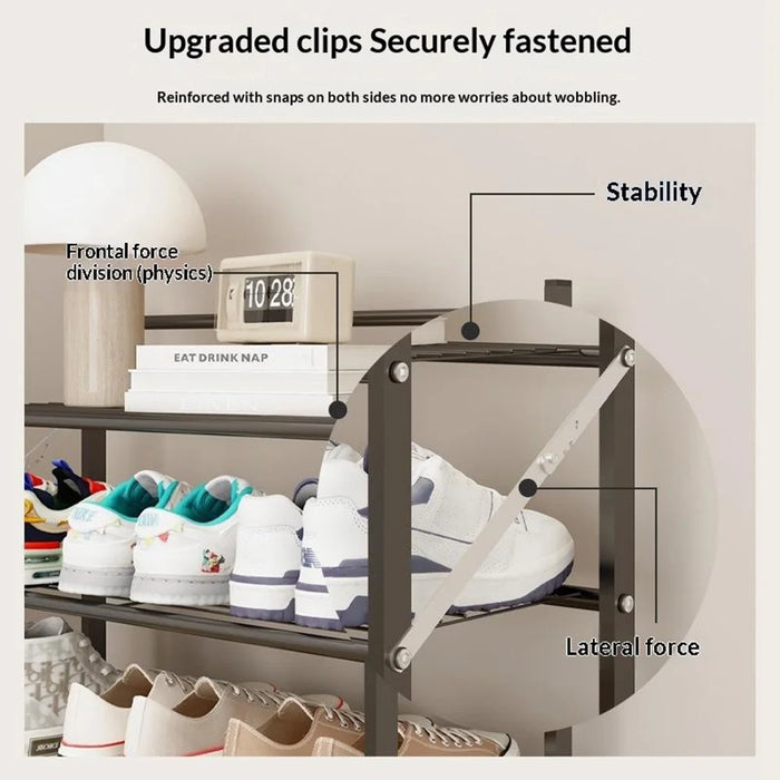 82x26x46cm 3-Tier Foldable Metal Shoe Rack Entryway No Assembly Storage Organizer Shelf - Black - 5