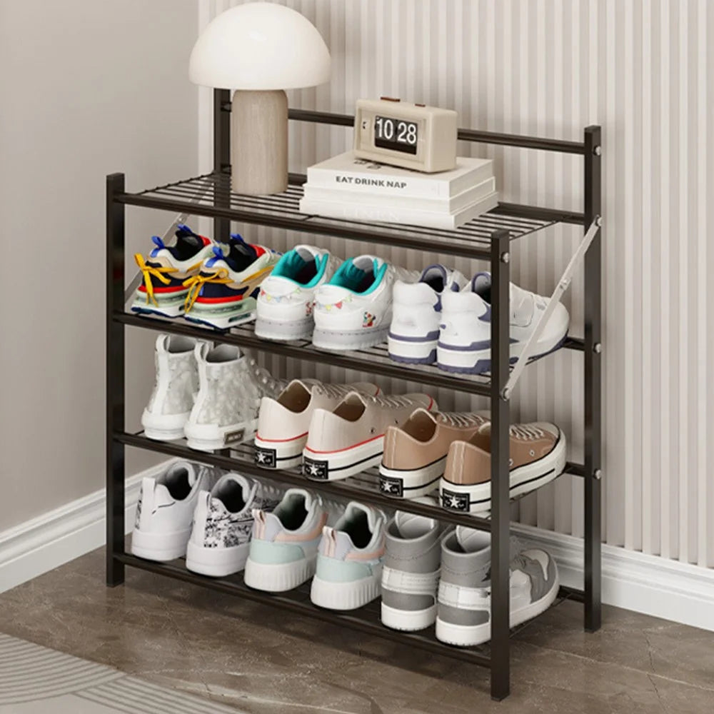 62x26x62cm 4-Layer Metal Shoe Rack Foldable No Assembly Storage Organizer Shelf for Entryway Door - Black - 2