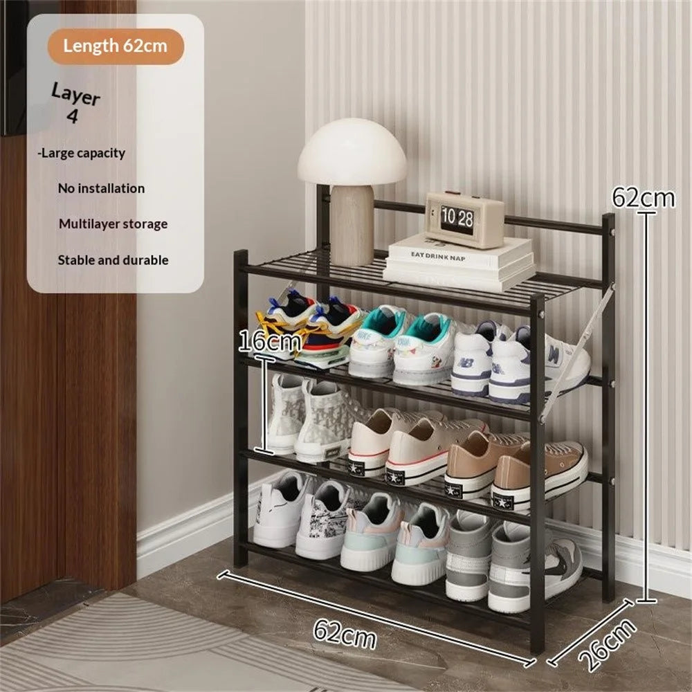 62x26x62cm 4-Layer Metal Shoe Rack Foldable No Assembly Storage Organizer Shelf for Entryway Door - Black - 7