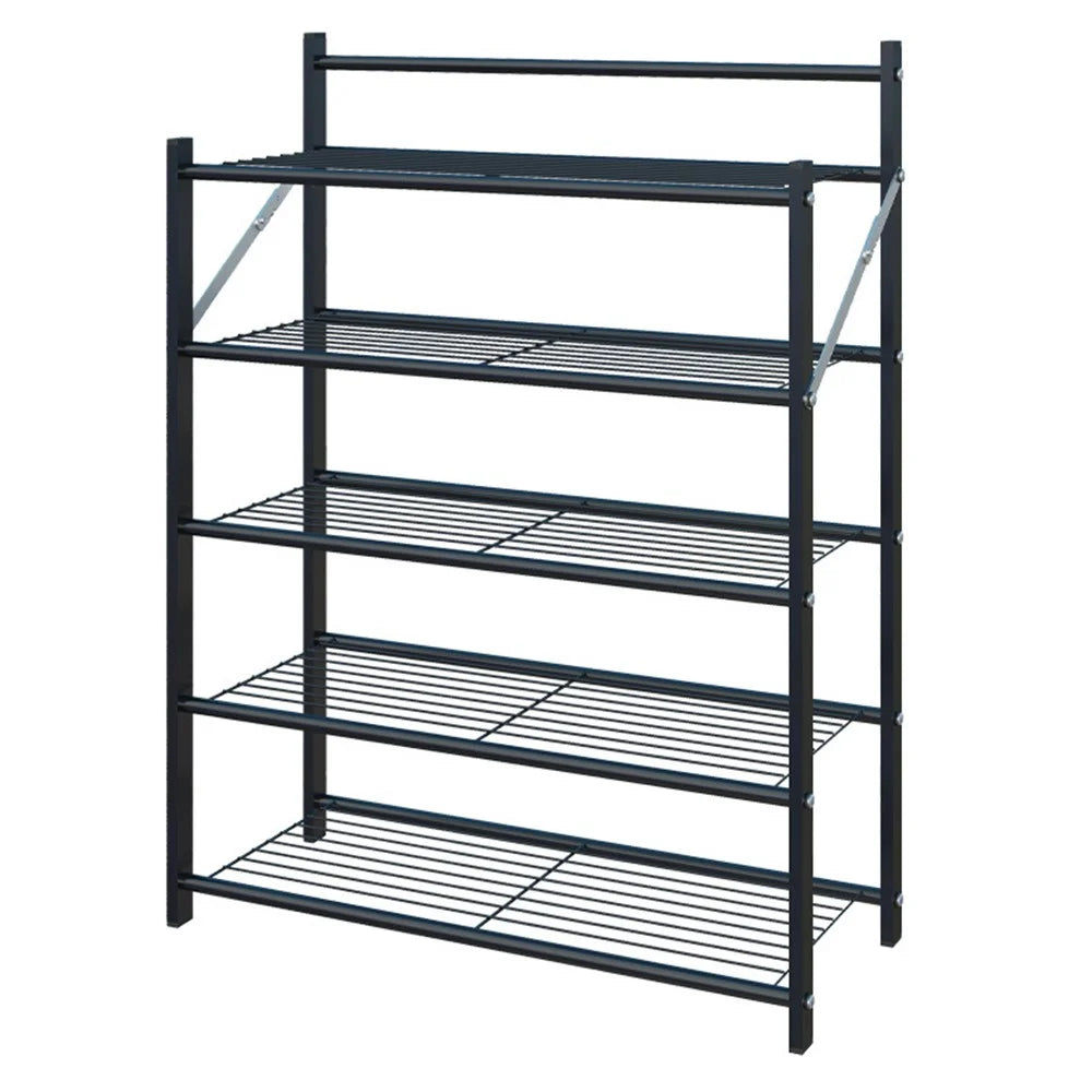 62x26x78cm 5-Tier Metal Shoe Rack Foldable No Assembly Storage Organizer Shelf for Entryway Door - Black - 1