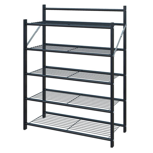 62x26x78cm 5-Tier Metal Shoe Rack Foldable No Assembly Storage Organizer Shelf for Entryway Door - Black - 1