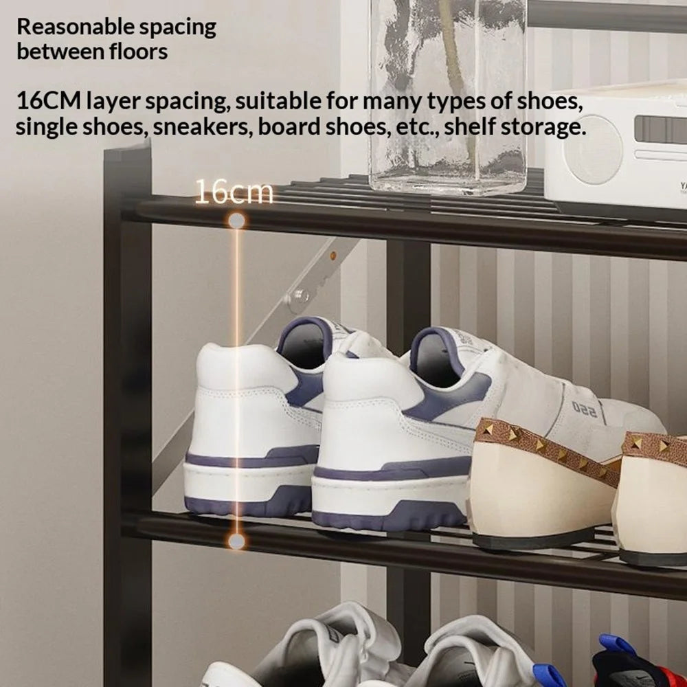 62x26x78cm 5-Tier Metal Shoe Rack Foldable No Assembly Storage Organizer Shelf for Entryway Door - Black - 7