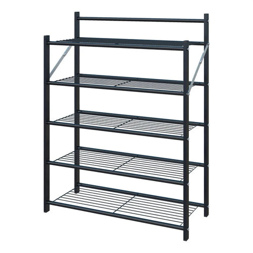 82x26x78cm 5-Tier Metal Shoe Rack Foldable No Assembly Storage Organizer Shelf for Entryway Door - Black - 1