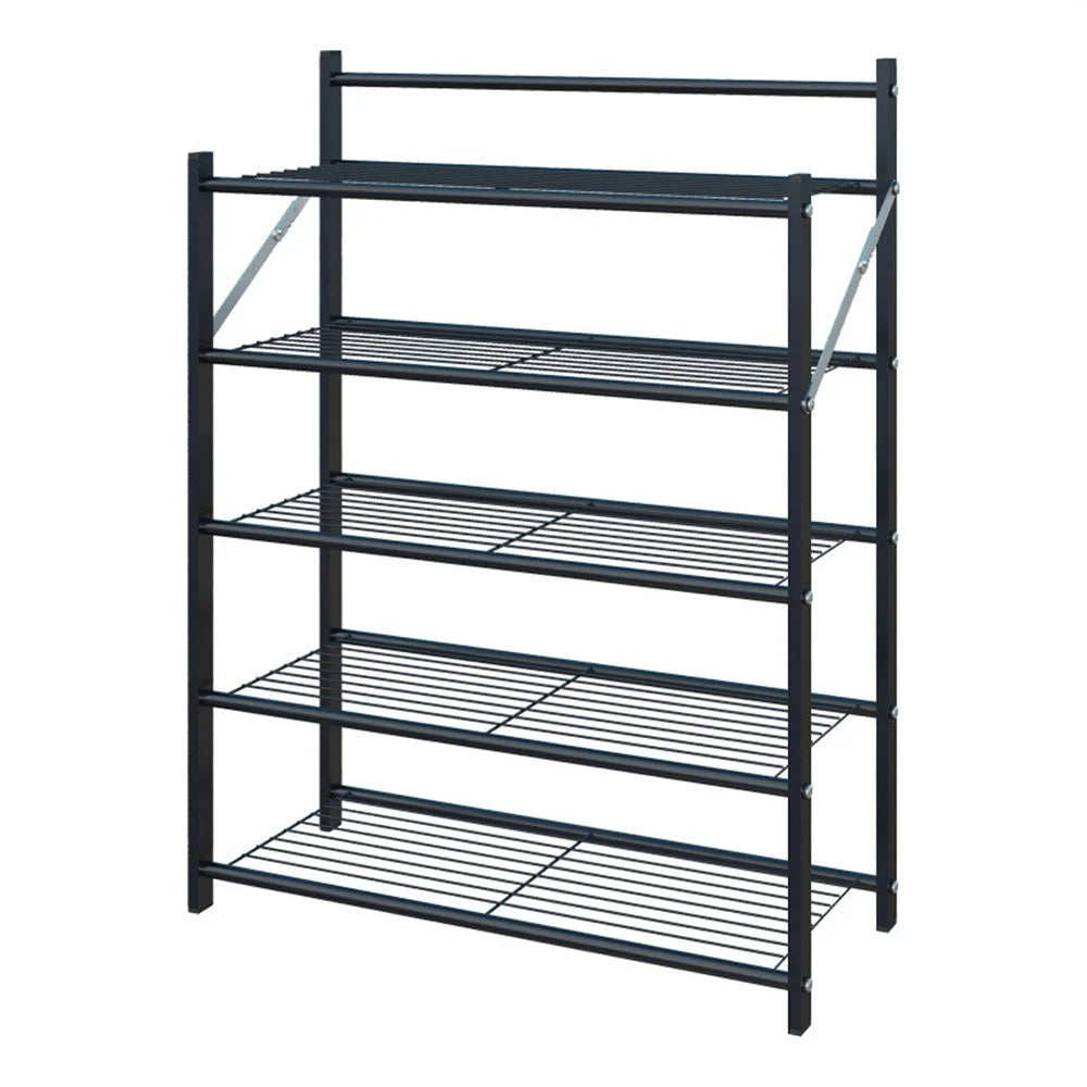 82x26x78cm 5-Tier Metal Shoe Rack Foldable No Assembly Storage Organizer Shelf for Entryway Door - Black - 1